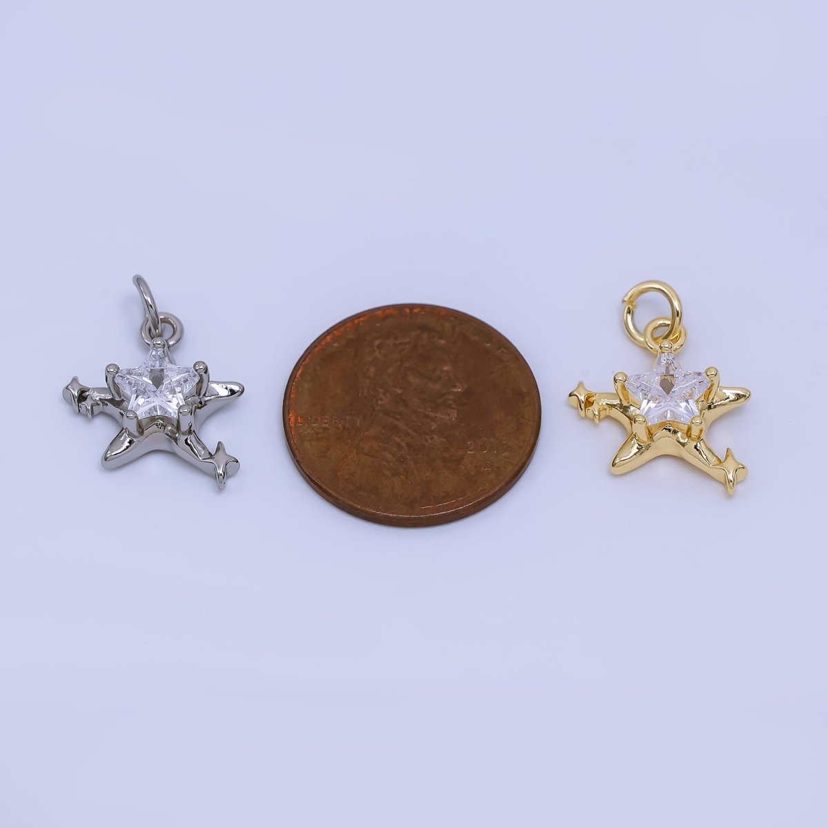 24K Gold Filled Clear CZ Star Charm in Gold & Silver | AJ373 - DLUXCA