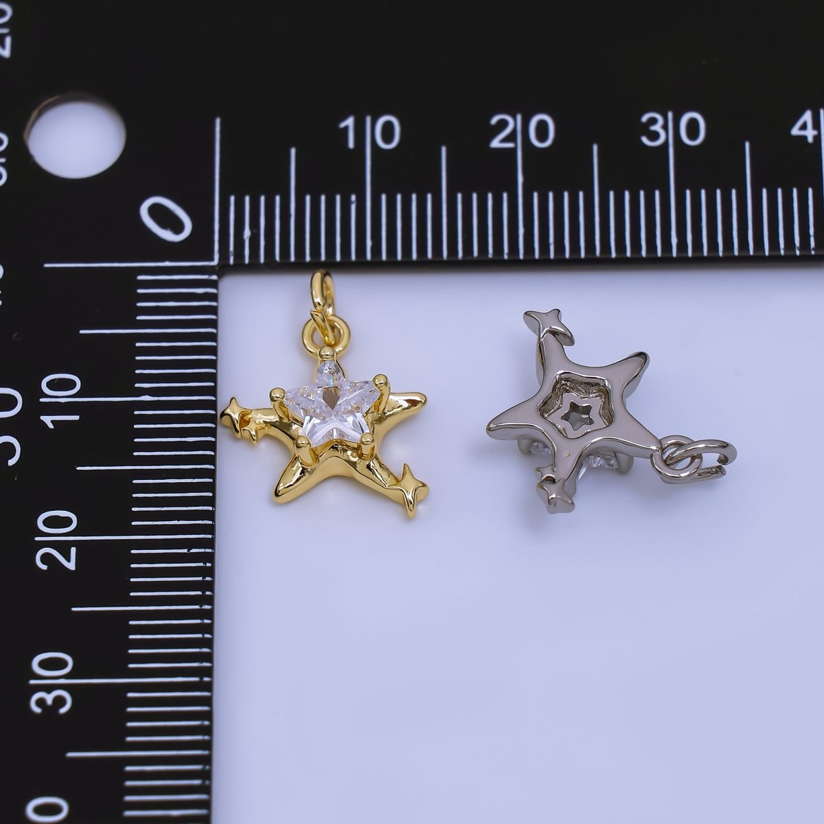 24K Gold Filled Clear CZ Star Charm in Gold & Silver | AJ373 - DLUXCA