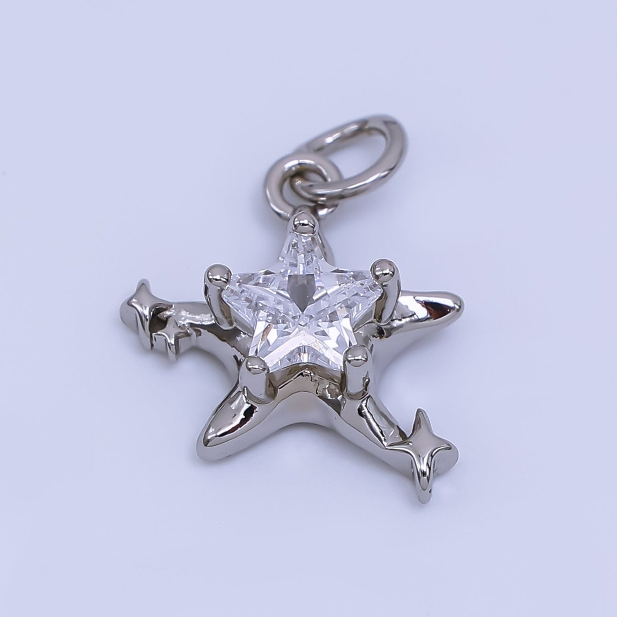 24K Gold Filled Clear CZ Star Charm in Gold & Silver | AJ373 - DLUXCA