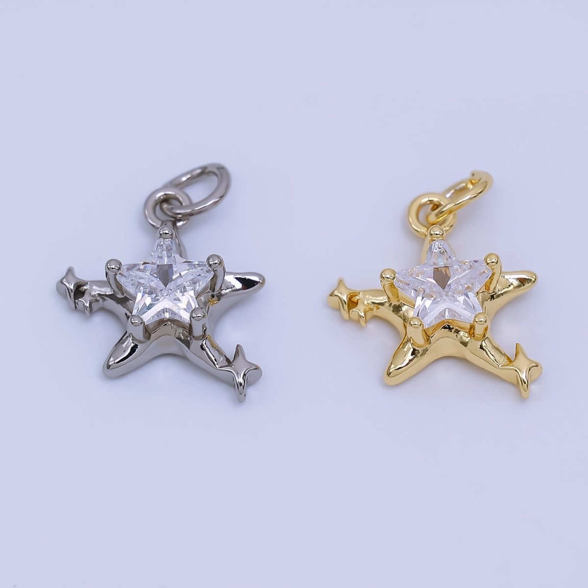 24K Gold Filled Clear CZ Star Charm in Gold & Silver | AJ373 - DLUXCA