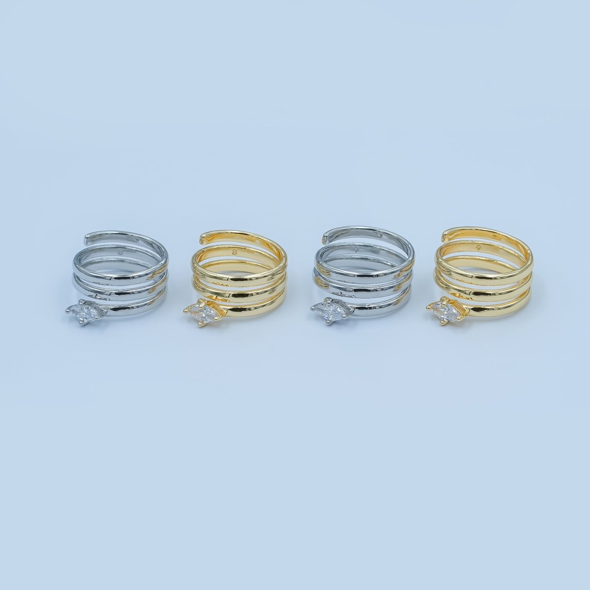 24K Gold Filled Clear CZ Teardrop Multiple Band Wrap Ring in Gold & Silver | O920 O923 O986 O987 - DLUXCA