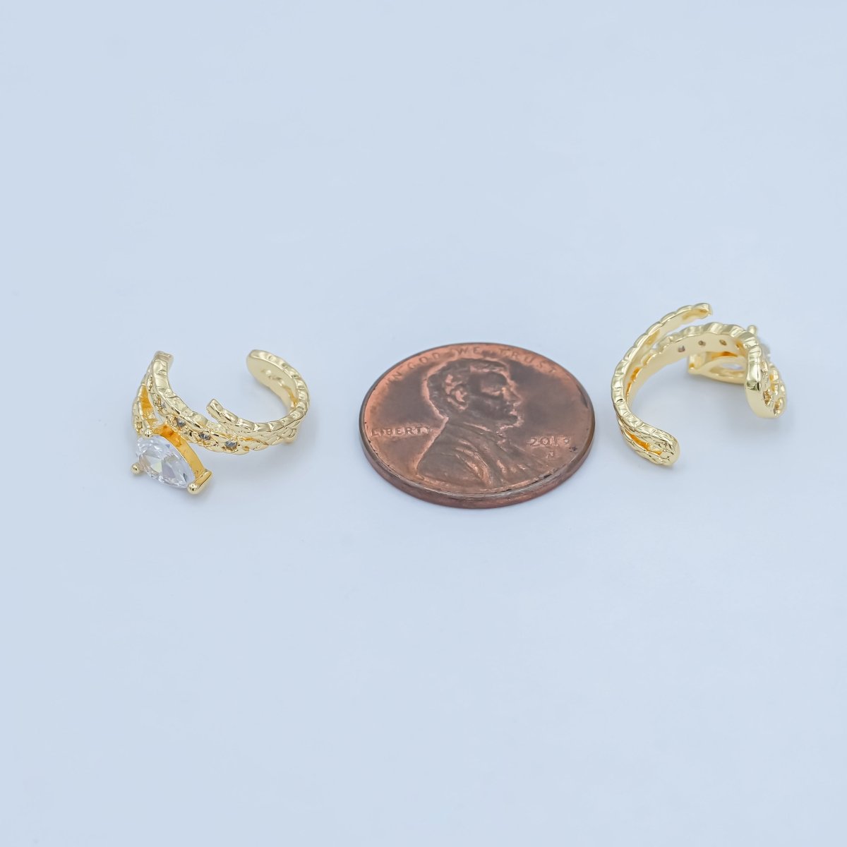 24K Gold Filled Clear CZ Teardrop Quilted Ear Cuff Earrings | AI129 - DLUXCA