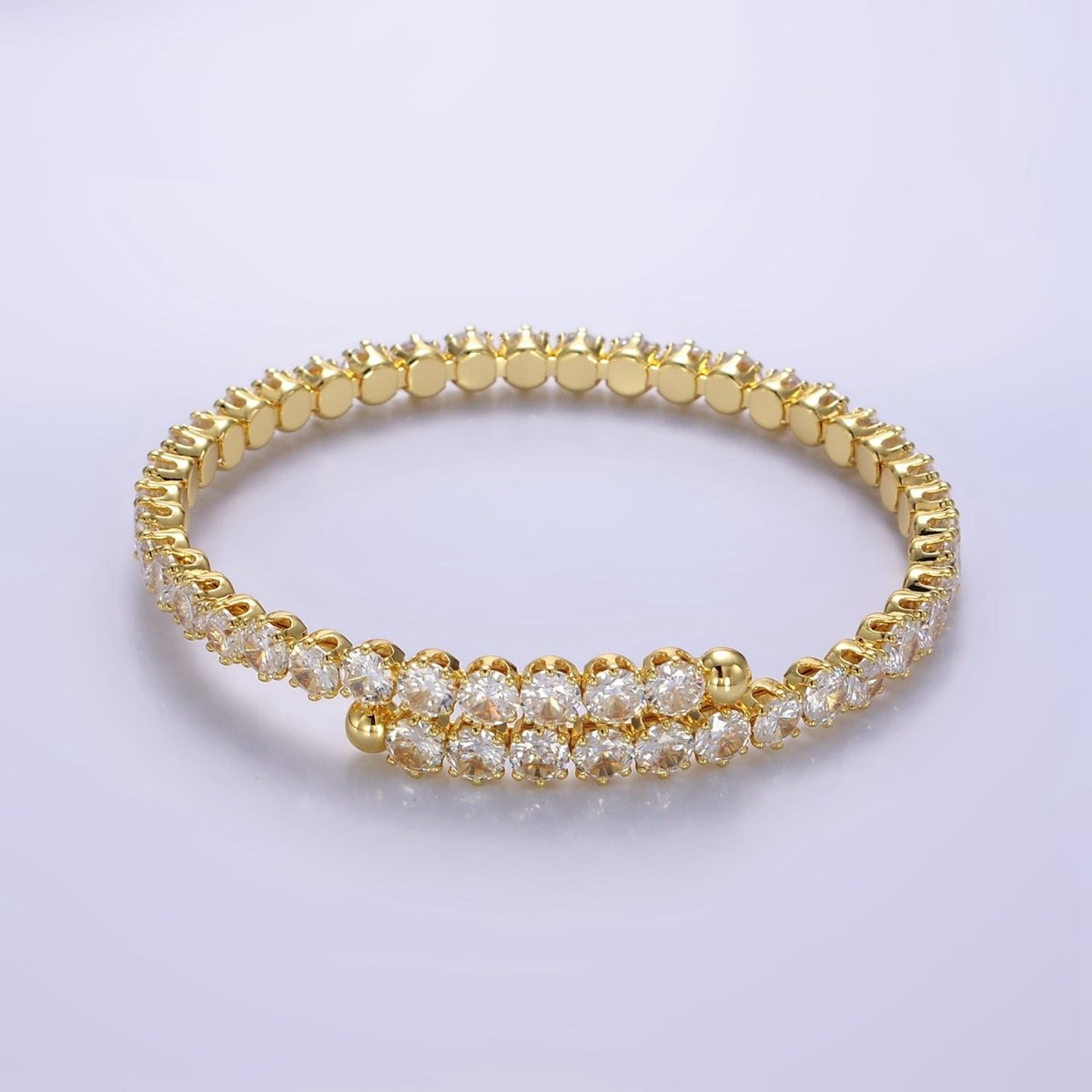 24K Gold Filled Clear CZ Tennis Chain Bangle Cuff Bracelet | WA - 2535 - DLUXCA