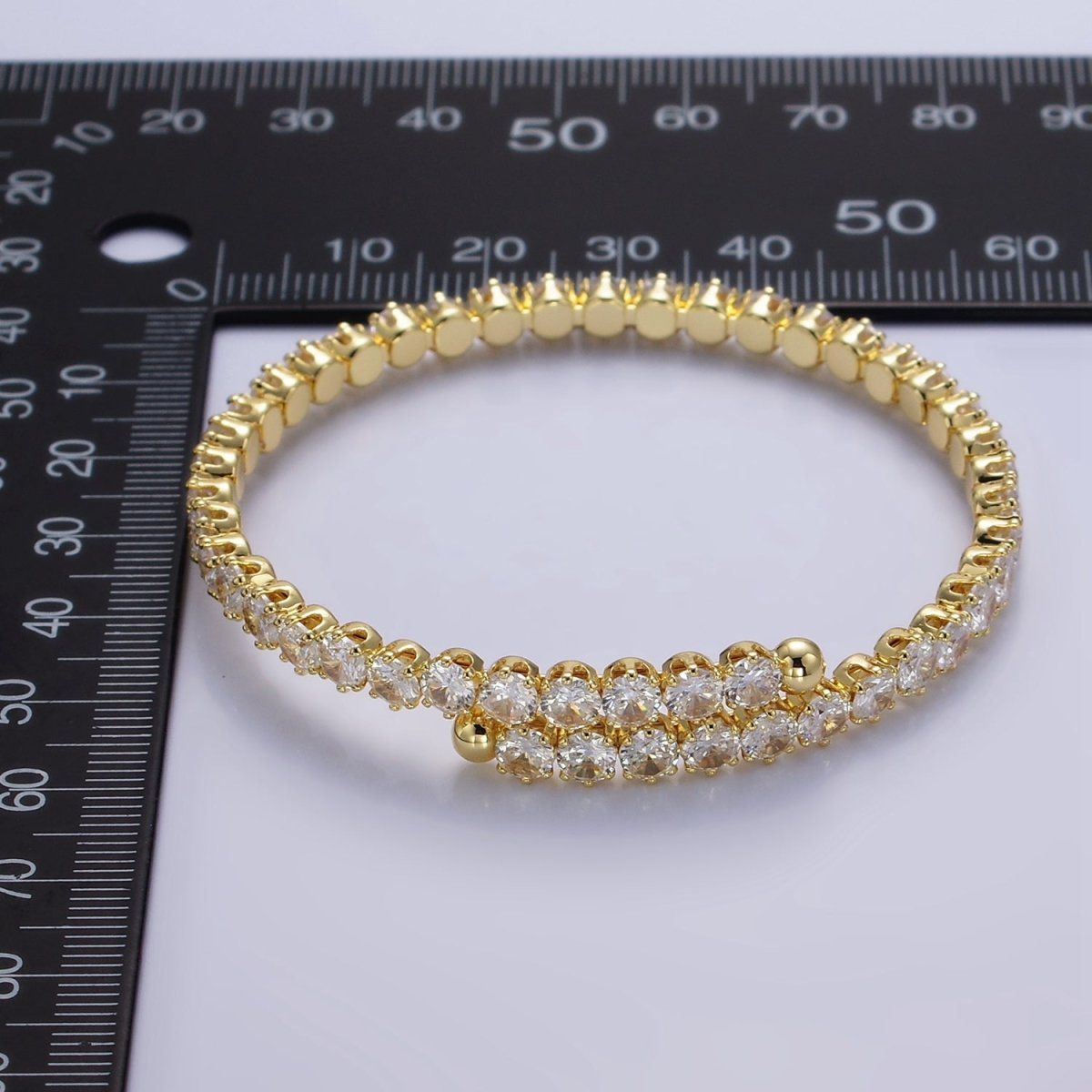 24K Gold Filled Clear CZ Tennis Chain Bangle Cuff Bracelet | WA - 2535 - DLUXCA