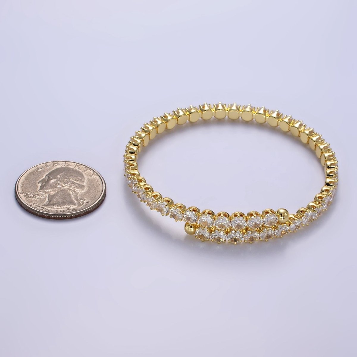 24K Gold Filled Clear CZ Tennis Chain Bangle Cuff Bracelet | WA - 2535 - DLUXCA