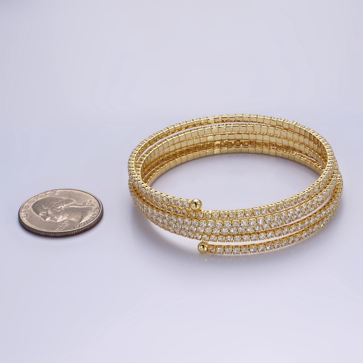 24K Gold Filled Clear CZ Tennis Chain Multiple Band Bangle Cuff Bracelet | WA - 2536 - DLUXCA