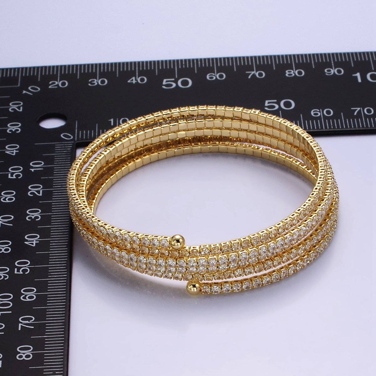 24K Gold Filled Clear CZ Tennis Chain Multiple Band Bangle Cuff Bracelet | WA - 2536 - DLUXCA