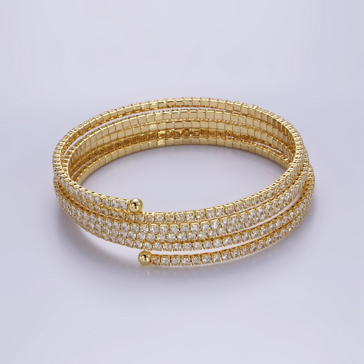 24K Gold Filled Clear CZ Tennis Chain Multiple Band Bangle Cuff Bracelet | WA - 2536 - DLUXCA