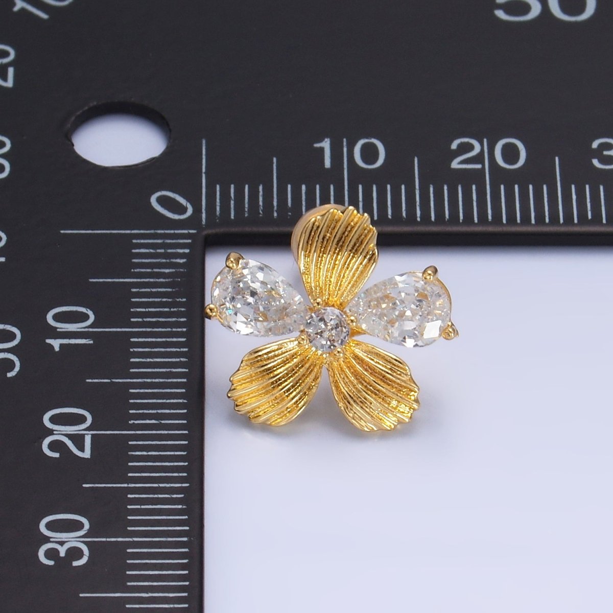 24K Gold Filled Clear CZ Textured Flower Stud Earrings in Gold & Silver | AB722 AB723 - DLUXCA