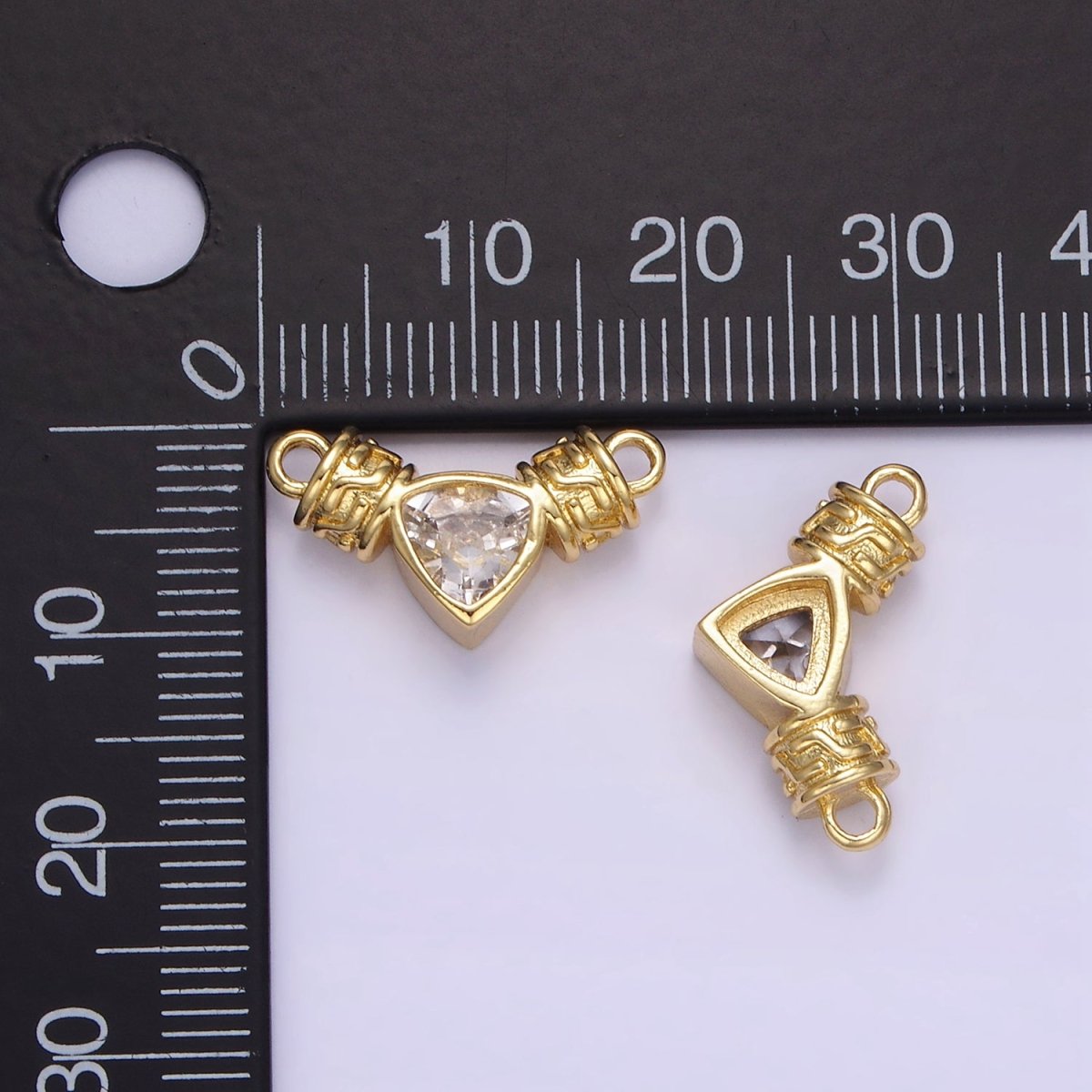 24K Gold Filled Clear CZ Triangle Geometric Tube Connector | F165 - DLUXCA