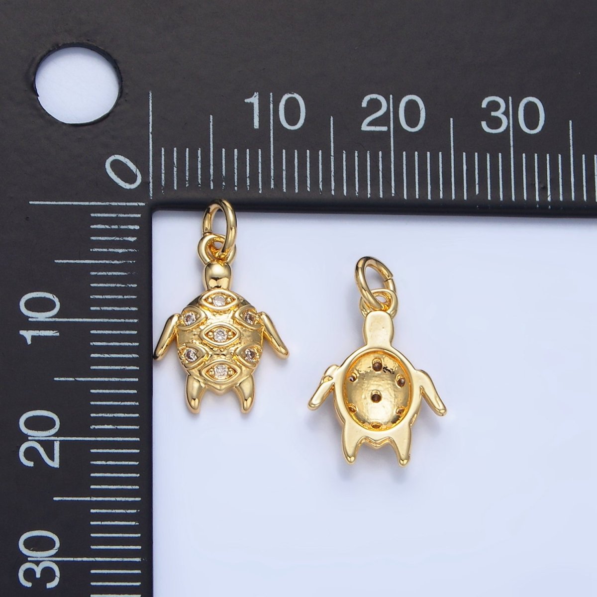 24K Gold Filled Clear CZ Turtle Tortoise Animal Charm | X876 - DLUXCA