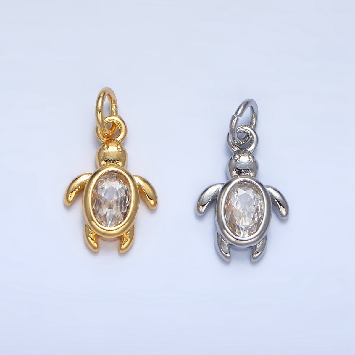 24K Gold Filled Clear CZ Turtle Tortoise Mini Charm in Gold & Silver | X857 - DLUXCA