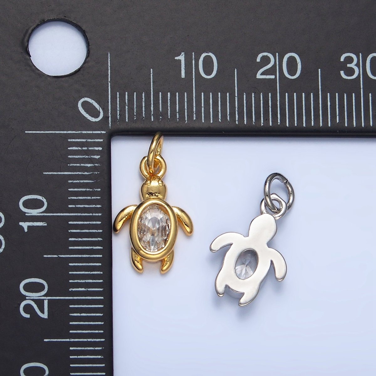 24K Gold Filled Clear CZ Turtle Tortoise Mini Charm in Gold & Silver | X857 - DLUXCA