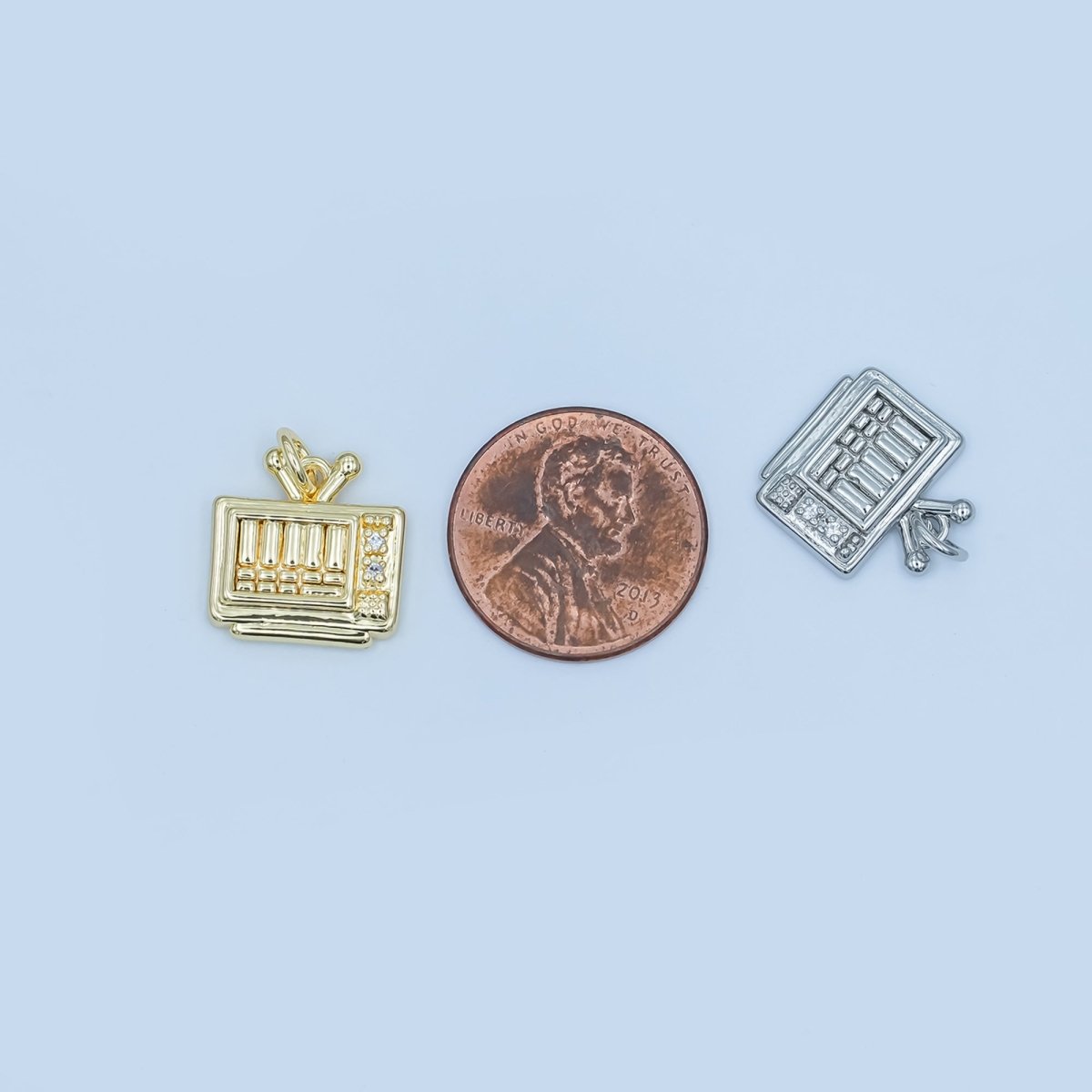 24K Gold Filled Clear CZ Vintage Retro Television TV Charm in Gold & Silver | E494 - DLUXCA