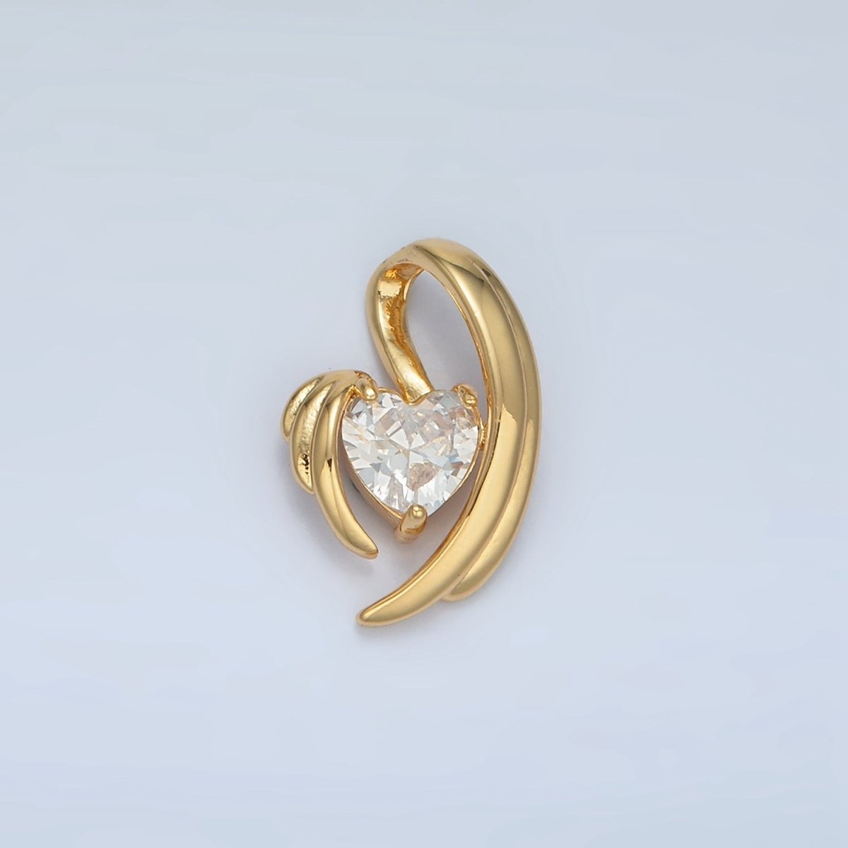 24K Gold Filled Clear CZ Wavy Heart Pendant | AA - 865 - DLUXCA