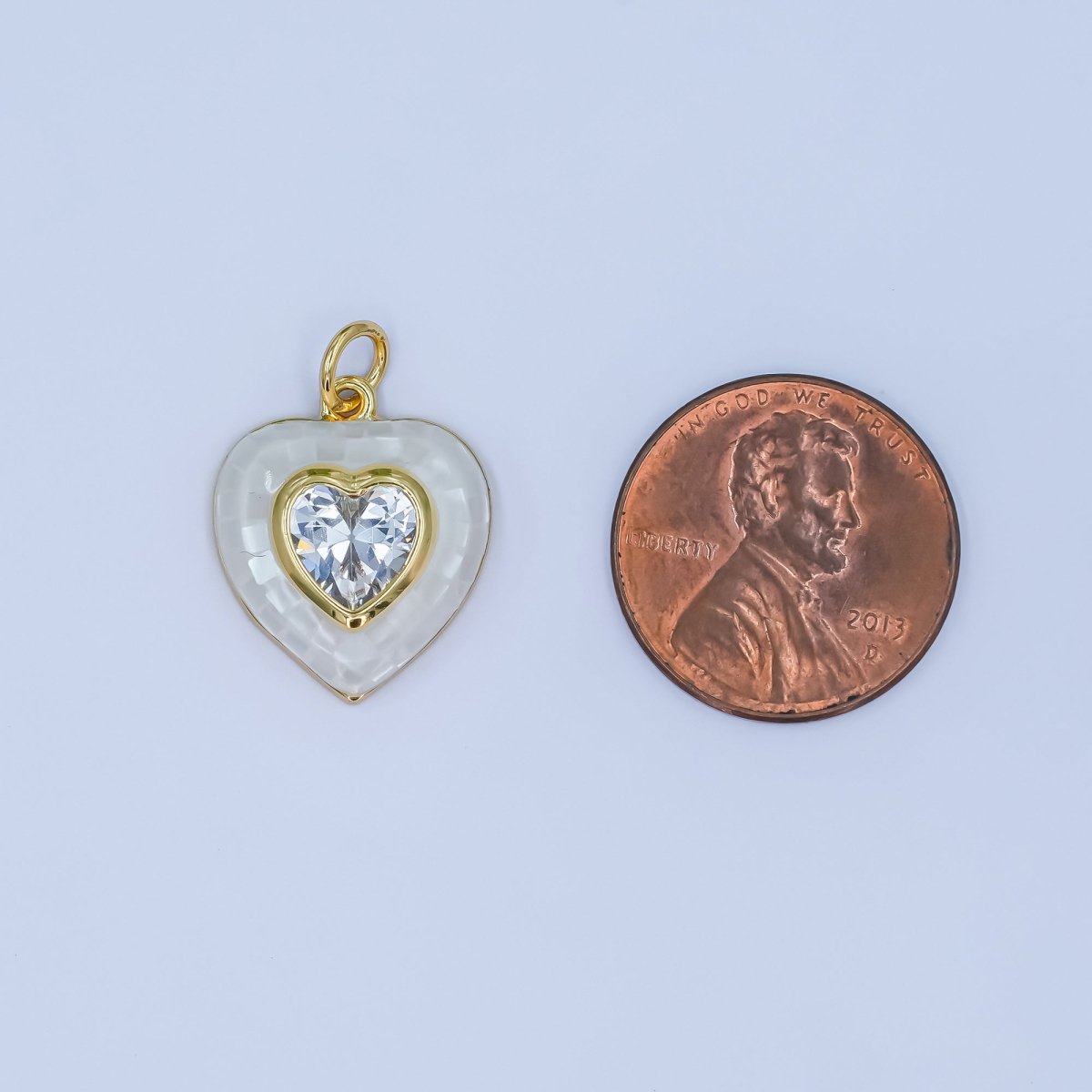 24K Gold Filled Clear CZ White Shell Heart Charm | M321 - DLUXCA