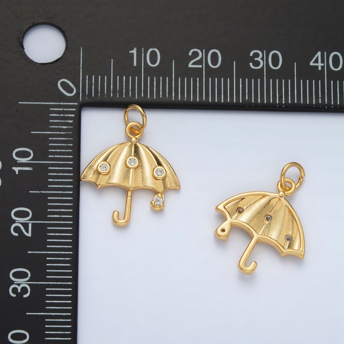 24K Gold Filled Clear Dotted CZ Rain Umbrella Weather Charm | E041 - DLUXCA