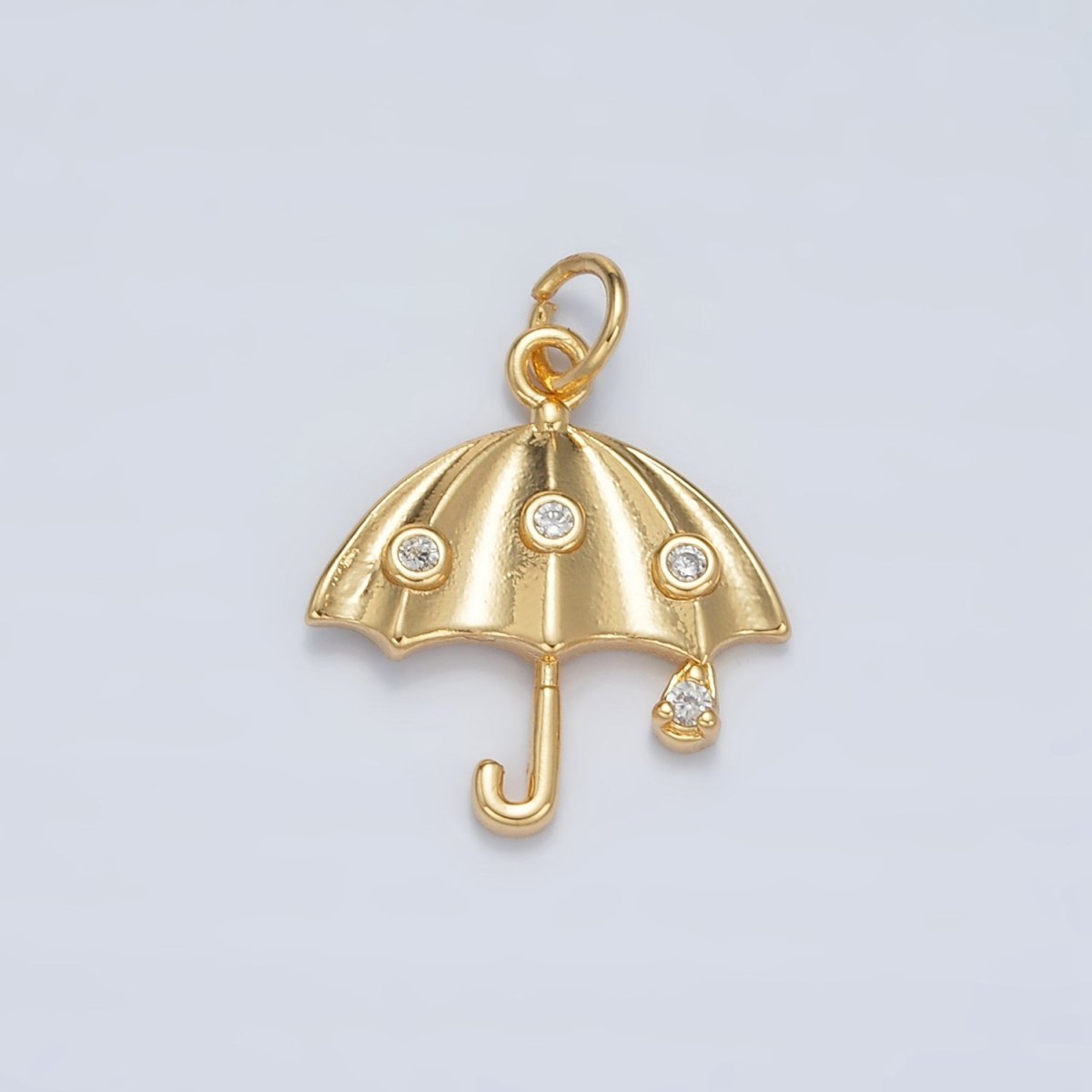 24K Gold Filled Clear Dotted CZ Rain Umbrella Weather Charm | E041 - DLUXCA