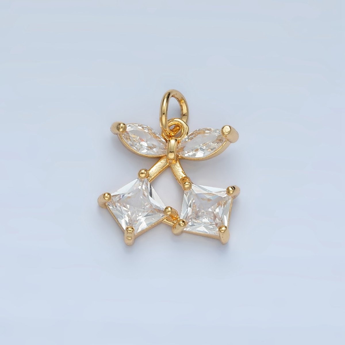 24K Gold Filled Clear Geometric CZ Cherry Fruit Mini Charm | X152 - DLUXCA