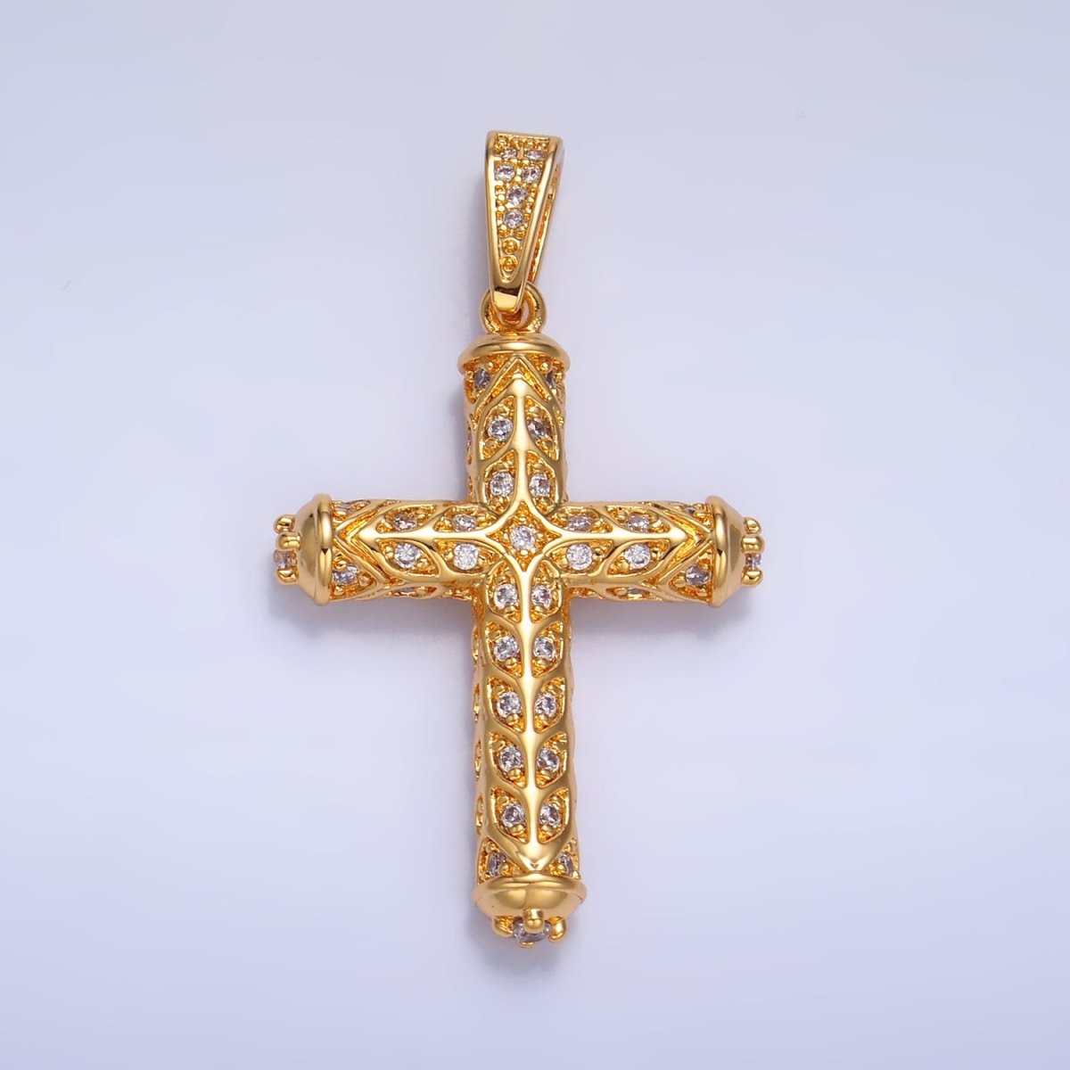 24K Gold Filled Clear, Green CZ Artisan Religious Cross Pendant | AA1077 AA1078 - DLUXCA