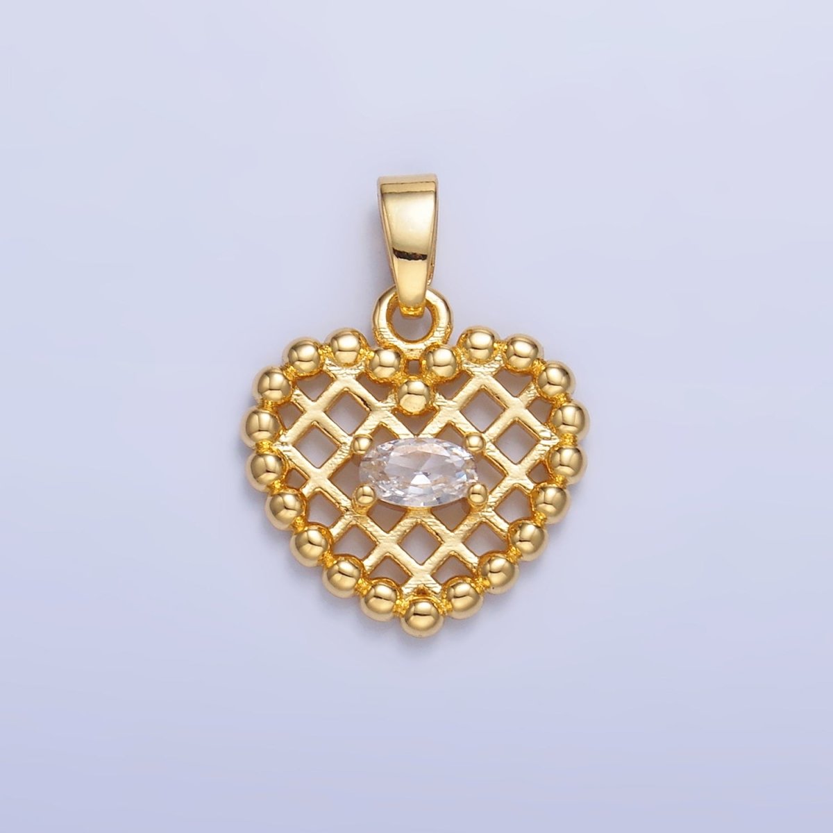 24K Gold Filled Clear, Green CZ Beaded Ball Heart Pendant in Gold & Silver | AA1431 AA1432 - DLUXCA