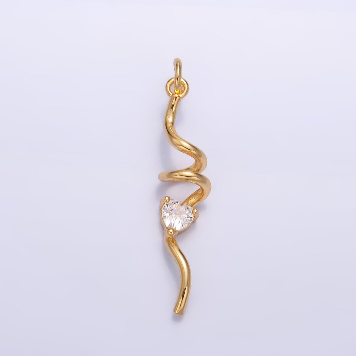 24K Gold Filled Clear Heart CZ Curled Bar Geometric Charm in Gold & Silver | W213 - DLUXCA