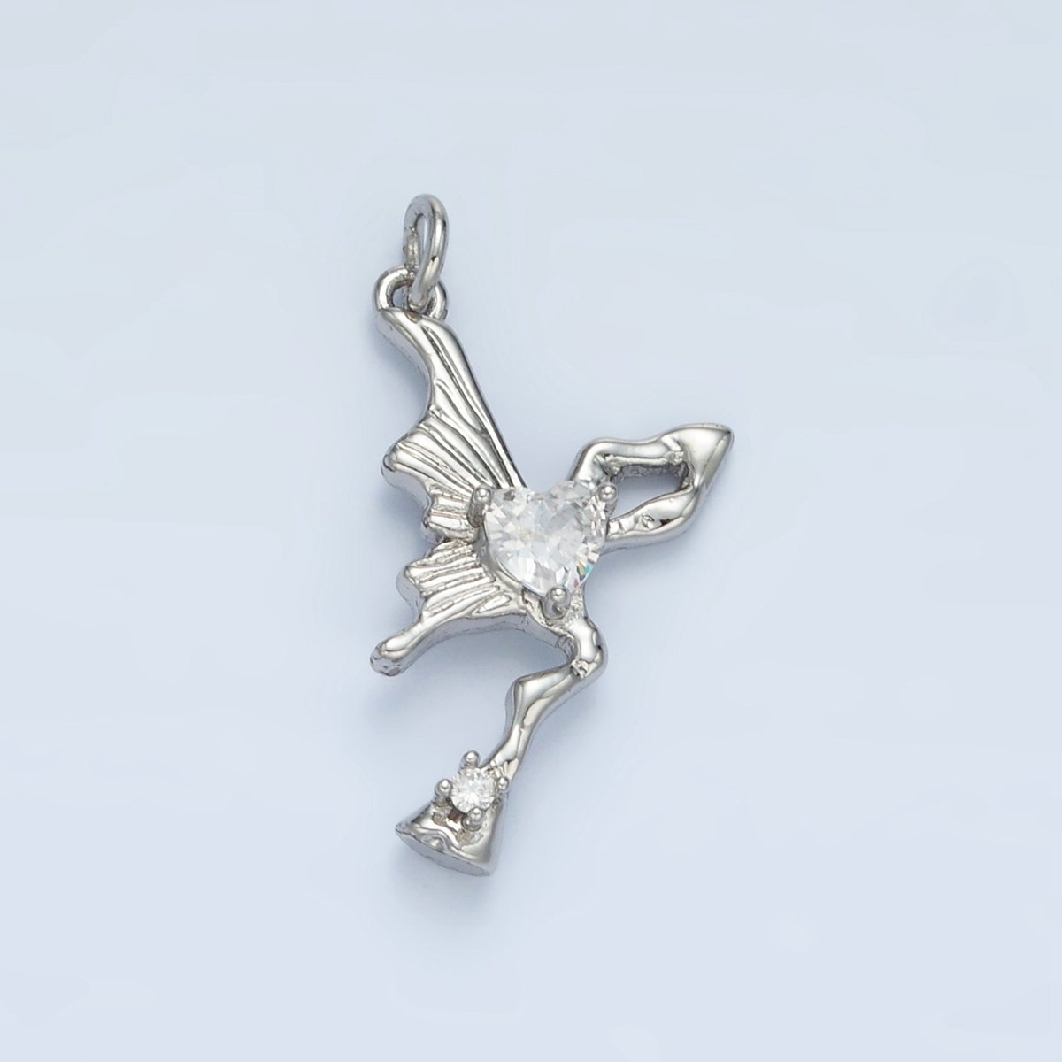 24K Gold Filled Clear Heart CZ Molten Butterfly Wings Charm in Gold & Silver | E385 - DLUXCA