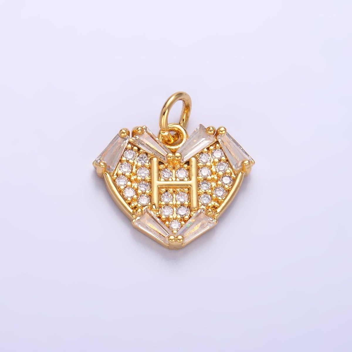 24K Gold Filled Clear Micro Paved Baguette CZ Heart Charm in Gold & Silver | W801 - DLUXCA