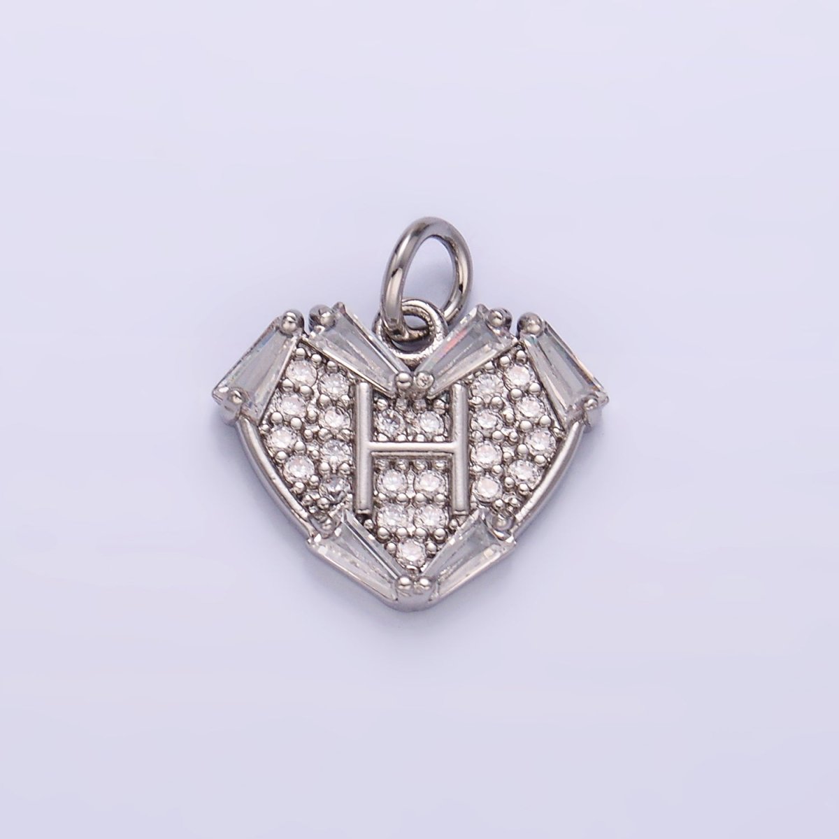 24K Gold Filled Clear Micro Paved Baguette CZ Heart Charm in Gold & Silver | W801 - DLUXCA