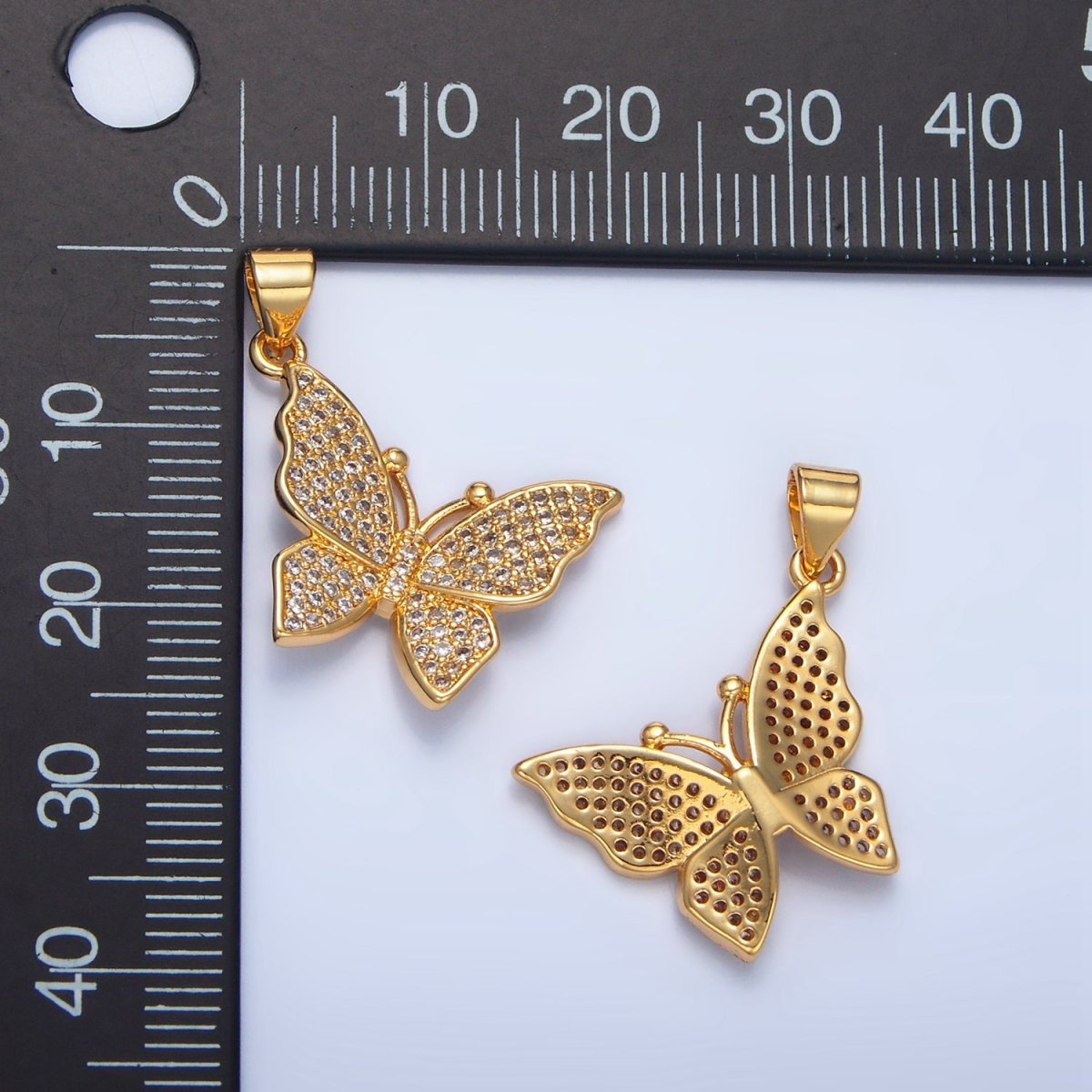 24K Gold Filled Clear Micro Paved Butterfly Insect Pendant | AA142 - DLUXCA