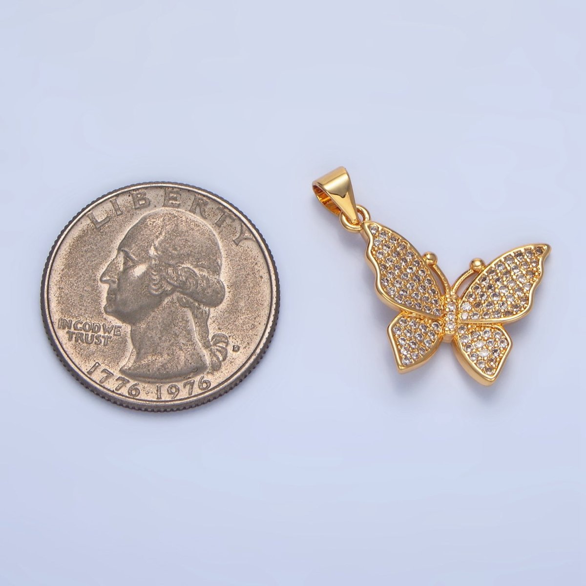 24K Gold Filled Clear Micro Paved Butterfly Insect Pendant | AA142 - DLUXCA