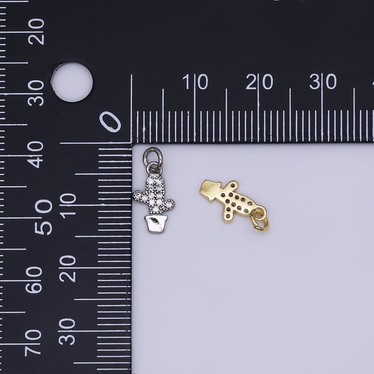 24K Gold Filled Clear Micro Paved CZ Cactus Plant Charm in Gold & Silver | AF483 - DLUXCA