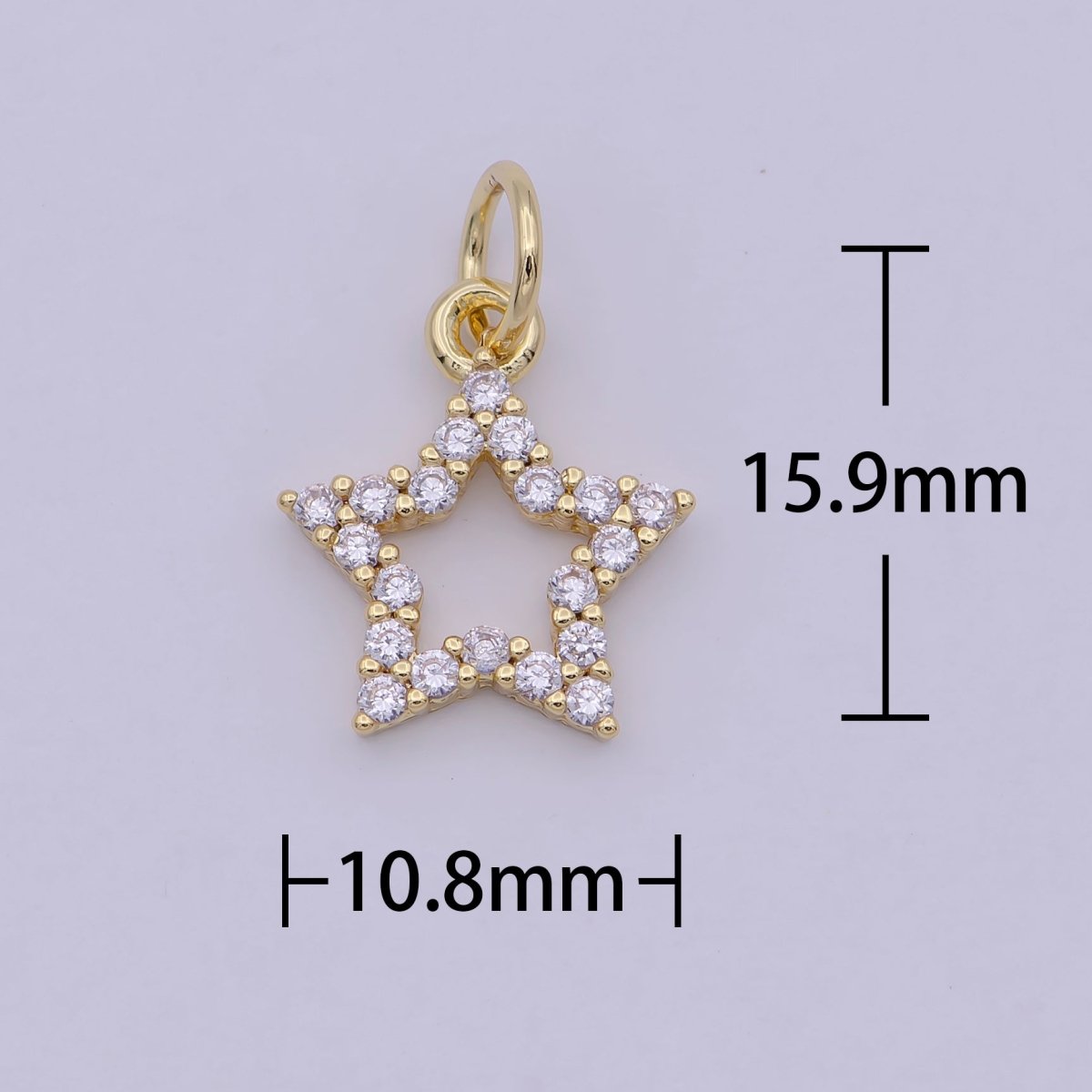 24K Gold Filled Clear Micro Paved CZ Celestial Star Open Charm N - 243 - DLUXCA