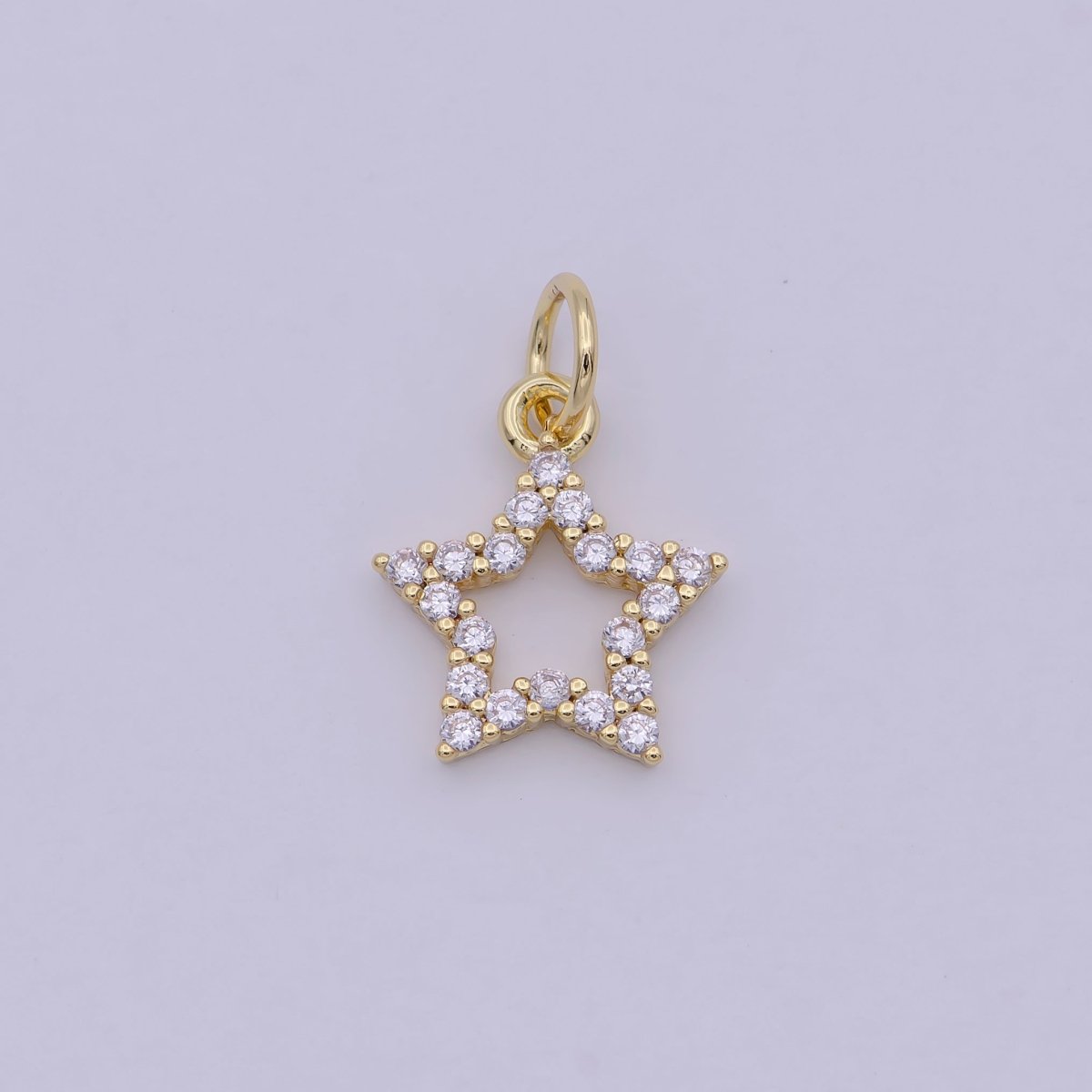 24K Gold Filled Clear Micro Paved CZ Celestial Star Open Charm N - 243 - DLUXCA