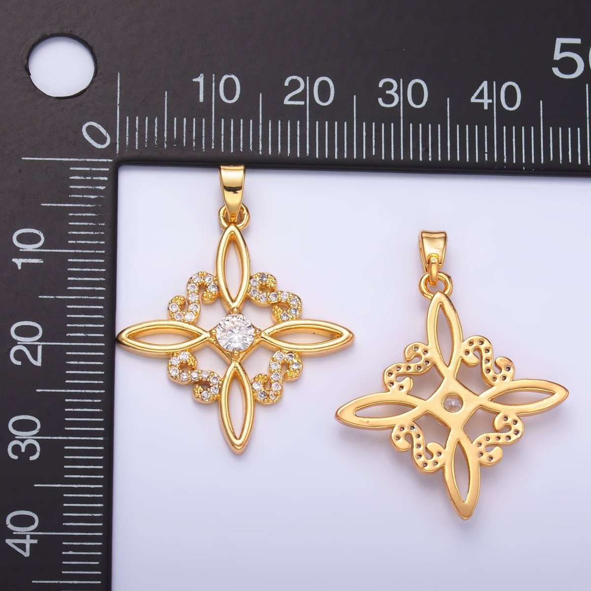 24K Gold Filled Clear Micro Paved CZ Geometric Flower Pendant | AA1435 - DLUXCA