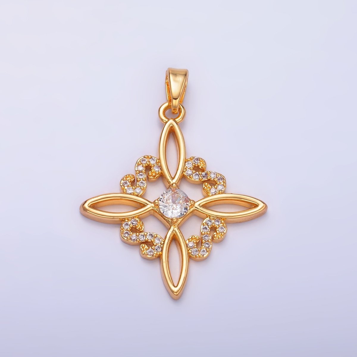 24K Gold Filled Clear Micro Paved CZ Geometric Flower Pendant | AA1435 - DLUXCA