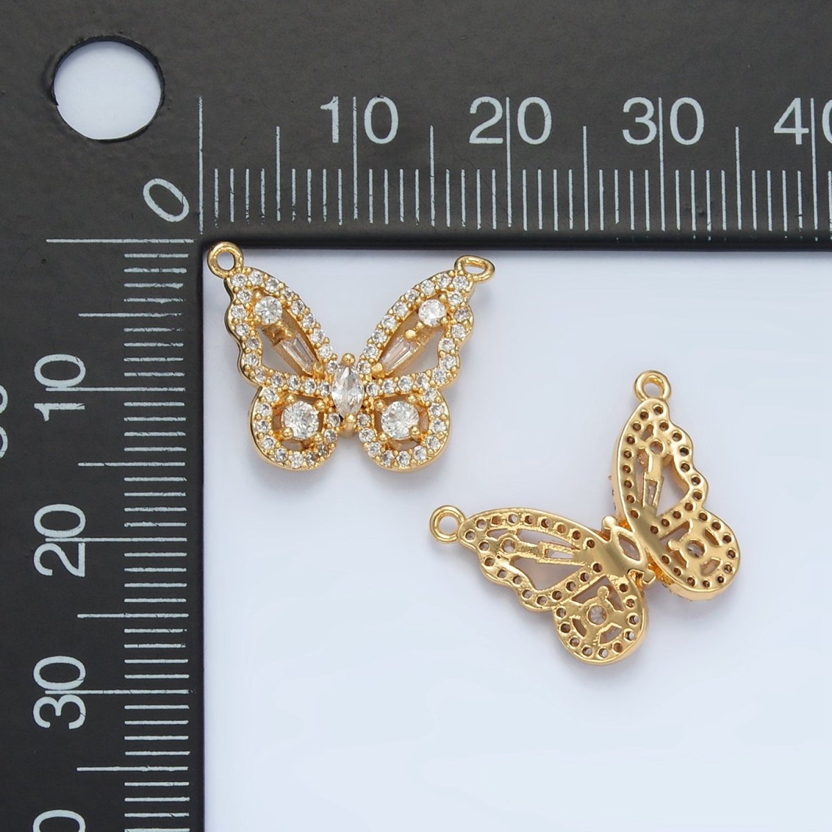 24K Gold Filled Clear Micro Paved CZ Open Butterfly Insect Connector | F443 - DLUXCA