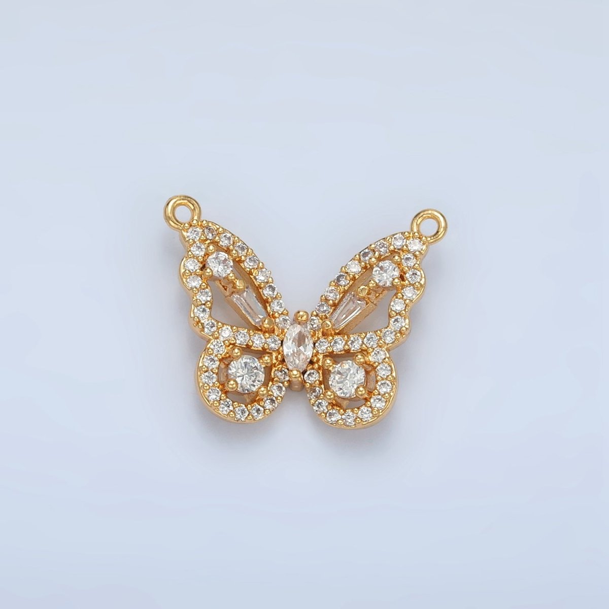 24K Gold Filled Clear Micro Paved CZ Open Butterfly Insect Connector | F443 - DLUXCA