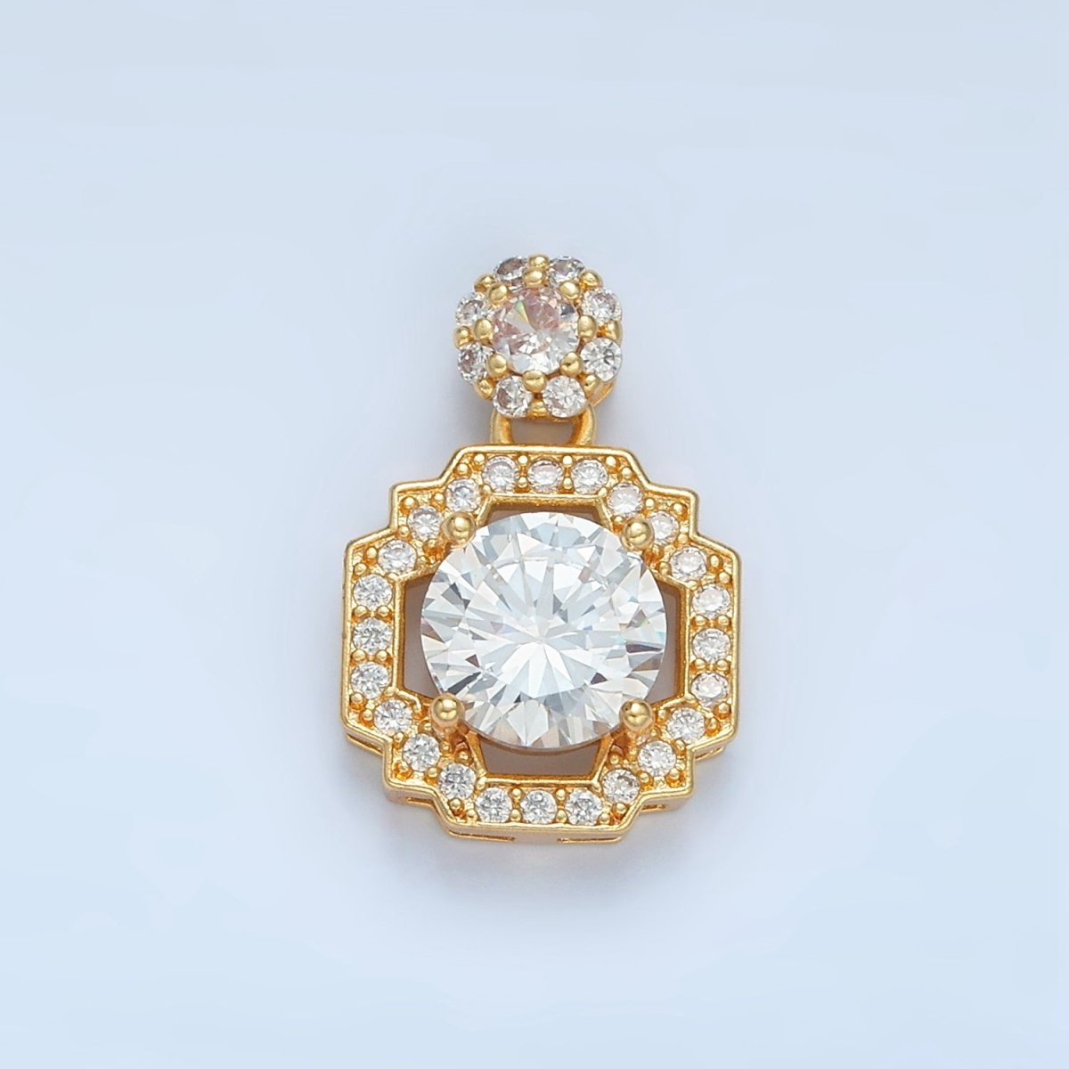 24K Gold Filled Clear Micro Paved Geometric Square Round Drop Pendant | AA893 - DLUXCA