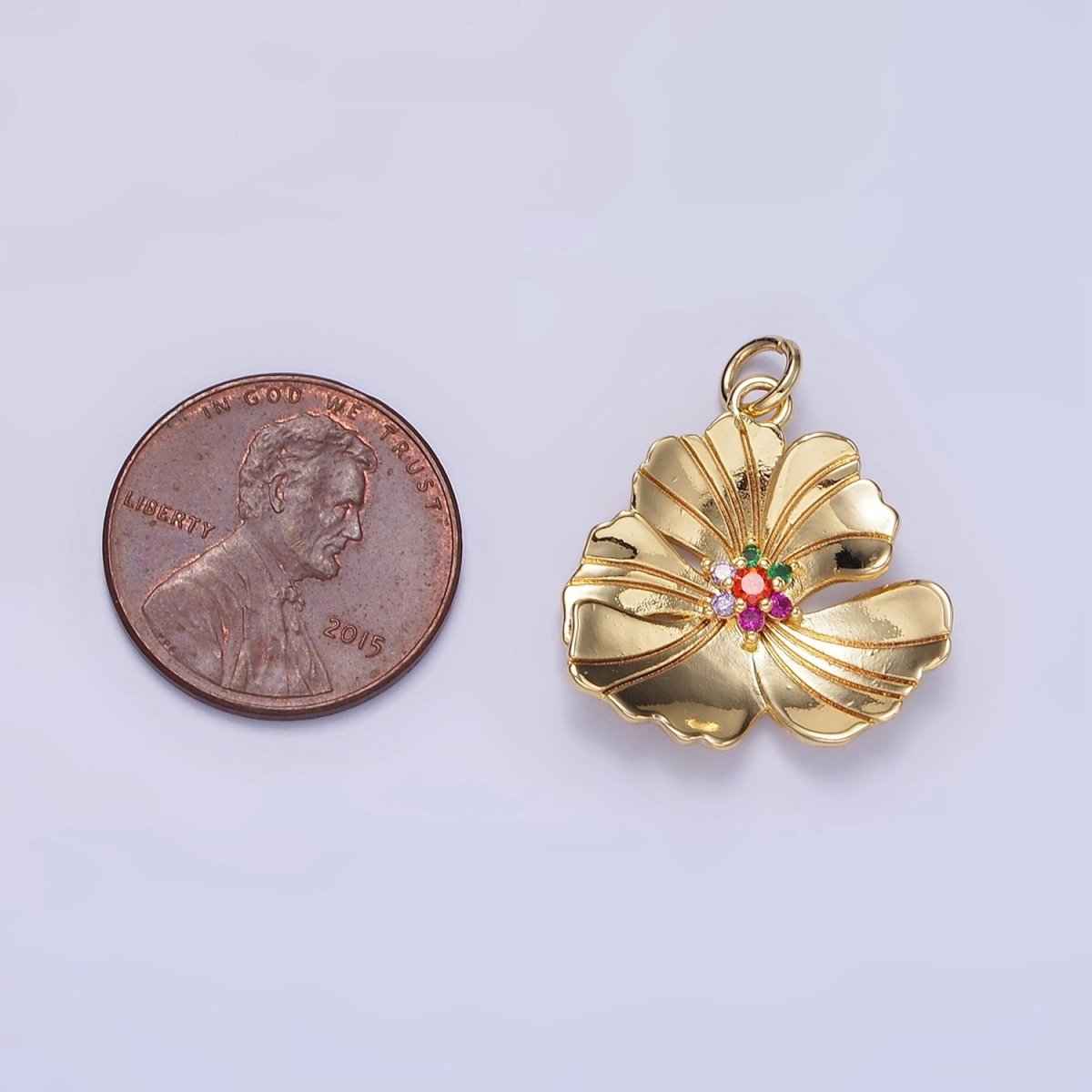 24K Gold Filled Clear, Multicolor Lined Flower Petal Charm in Gold & Silver | D269 D270 - DLUXCA