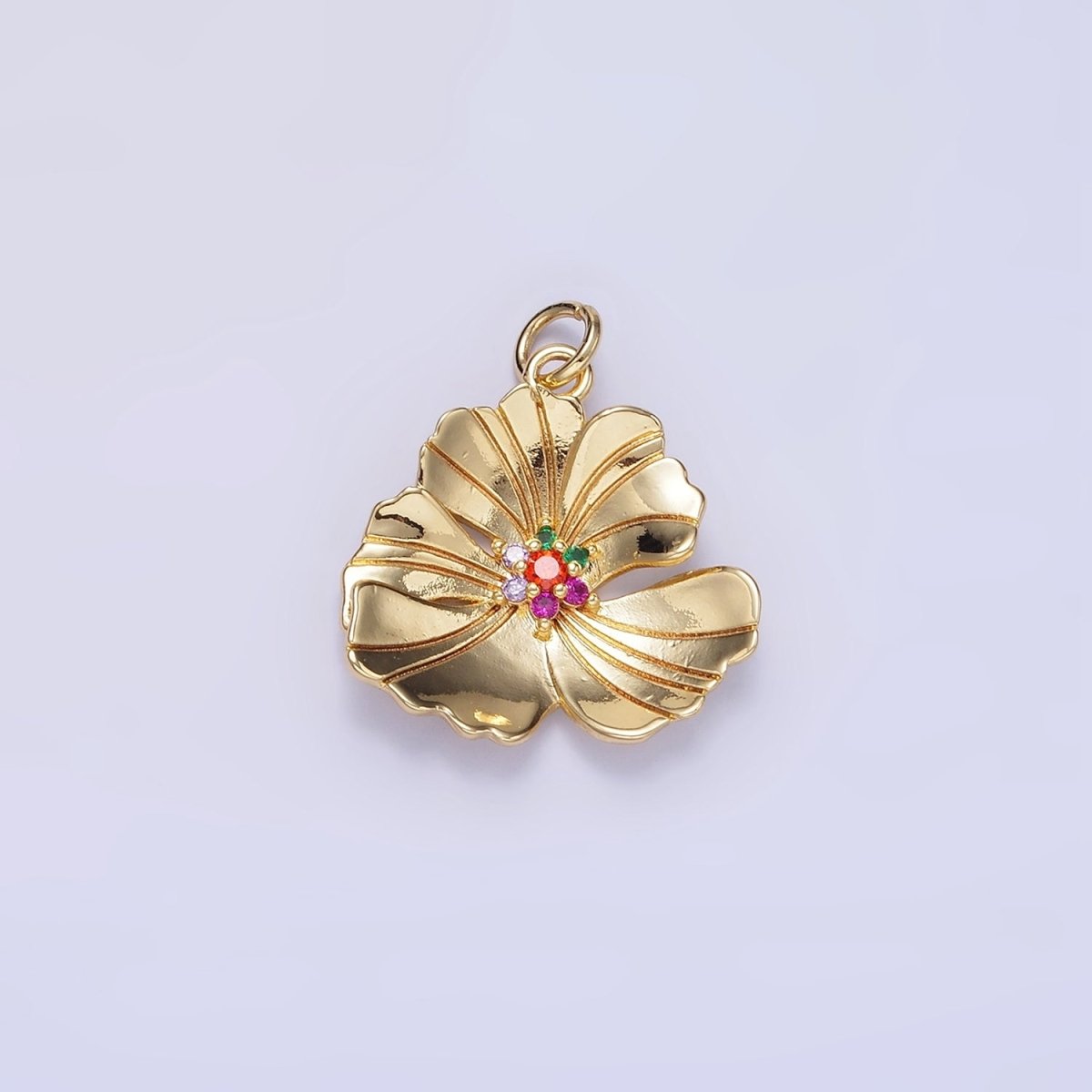 24K Gold Filled Clear, Multicolor Lined Flower Petal Charm in Gold & Silver | D269 D270 - DLUXCA