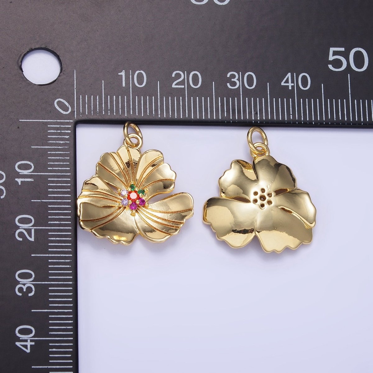 24K Gold Filled Clear, Multicolor Lined Flower Petal Charm in Gold & Silver | D269 D270 - DLUXCA