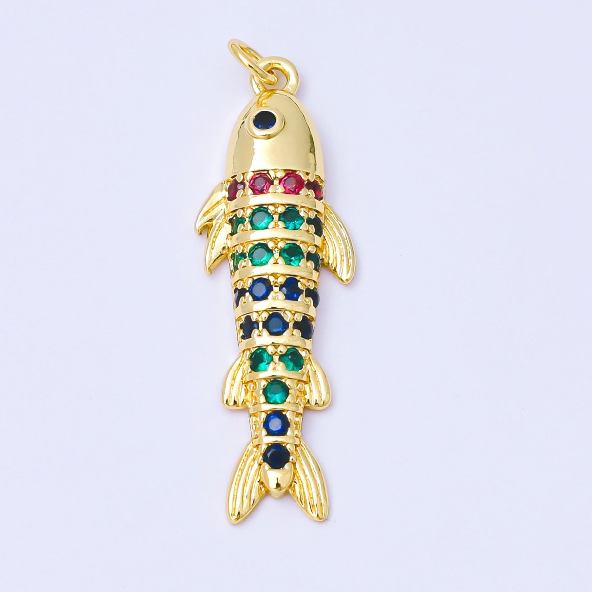 24K Gold Filled Clear, Multicolor Micro Paved CZ Sardine Salmon Fish Charm | AF1305 - DLUXCA
