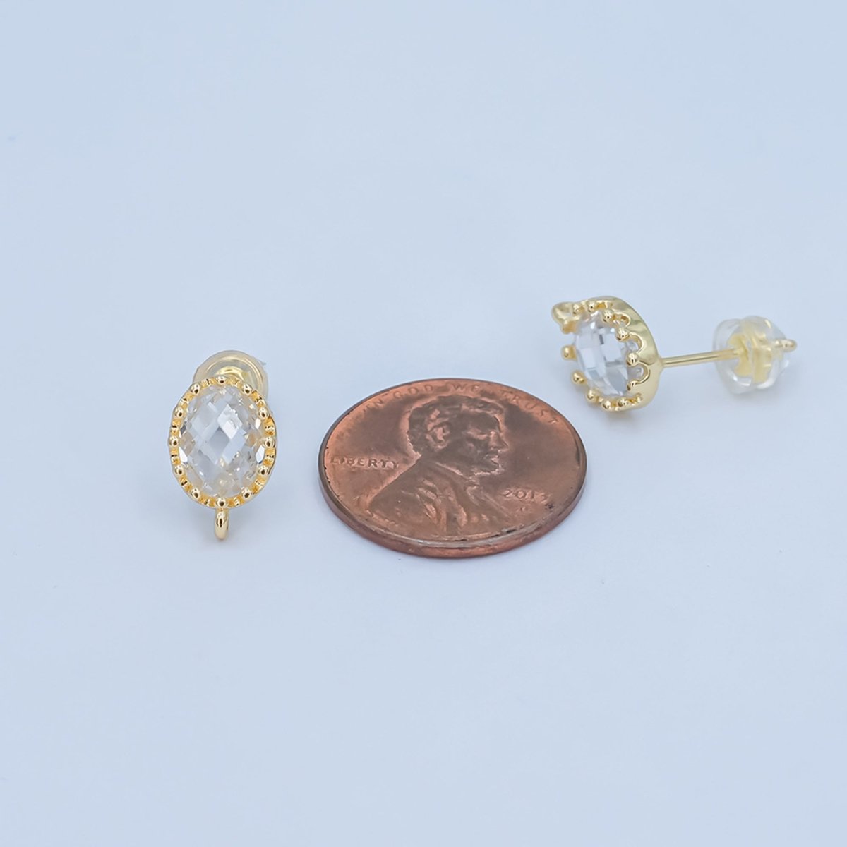 24K Gold Filled Clear Multifaceted Round Drop Stud Earrings Findings | Z1114 - DLUXCA