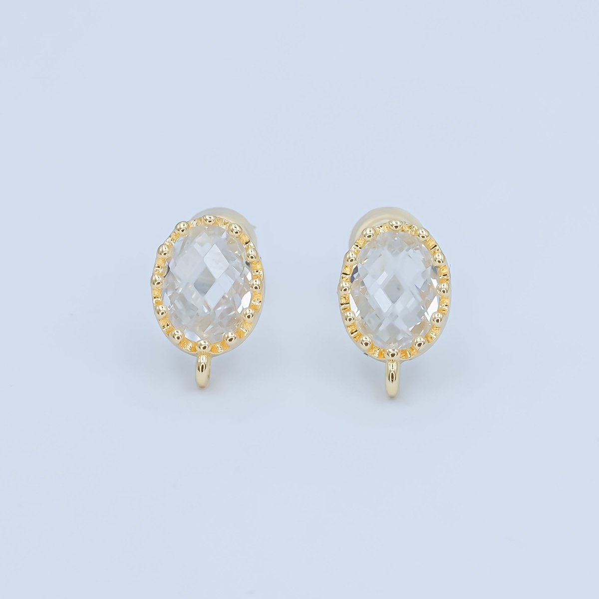 24K Gold Filled Clear Multifaceted Round Drop Stud Earrings Findings | Z1114 - DLUXCA