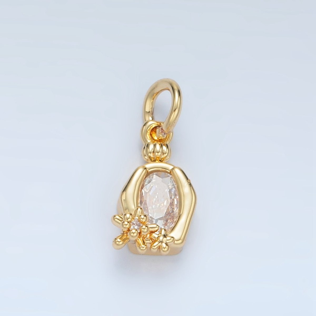 24K Gold Filled Clear Oval CZ Hexagonal Bezel Flower Charm | X300 - DLUXCA