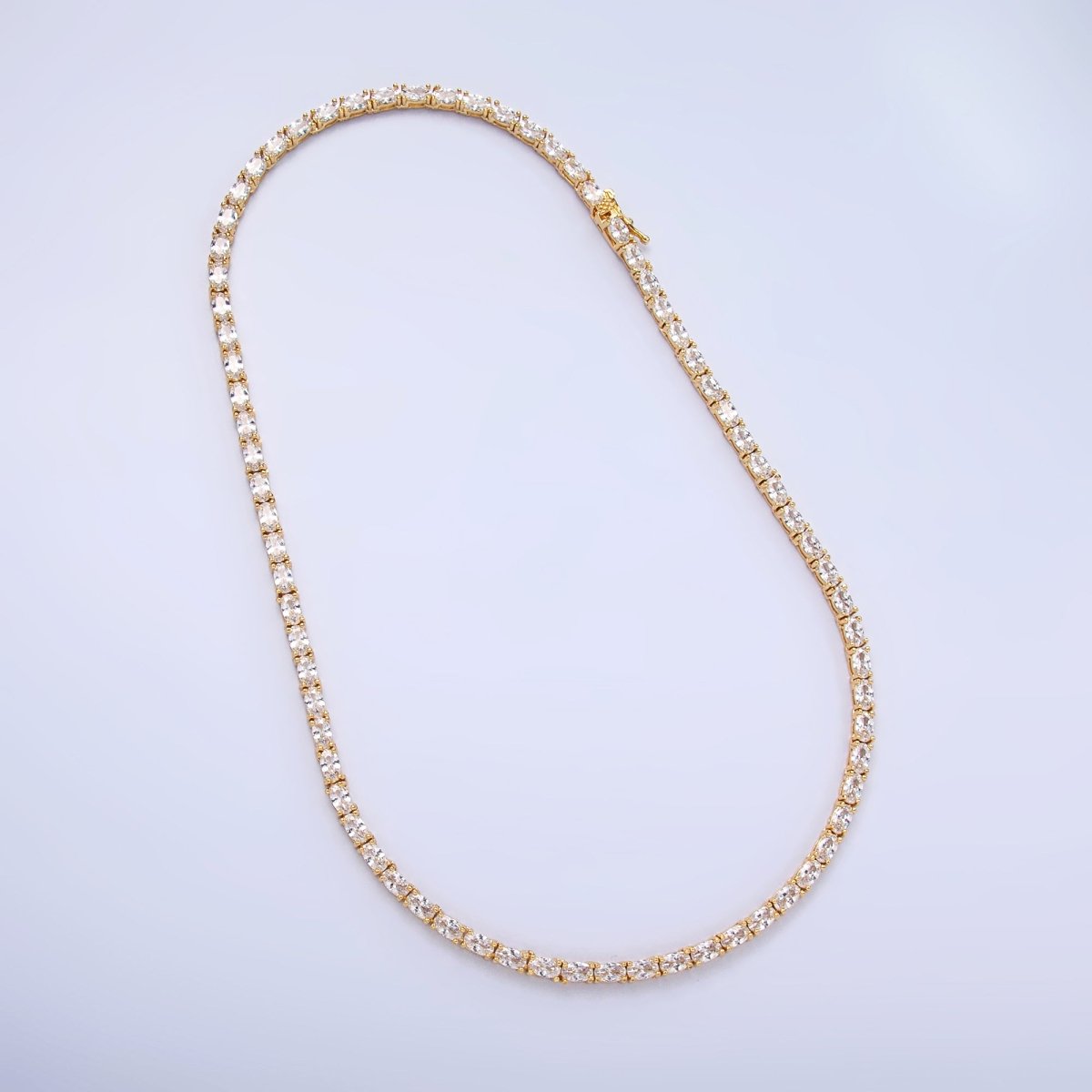 24K Gold Filled Clear Oval CZ Tennis Chain 16 Inch Necklace in Gold & Silver | WA - 3023 WA - 3024 - DLUXCA