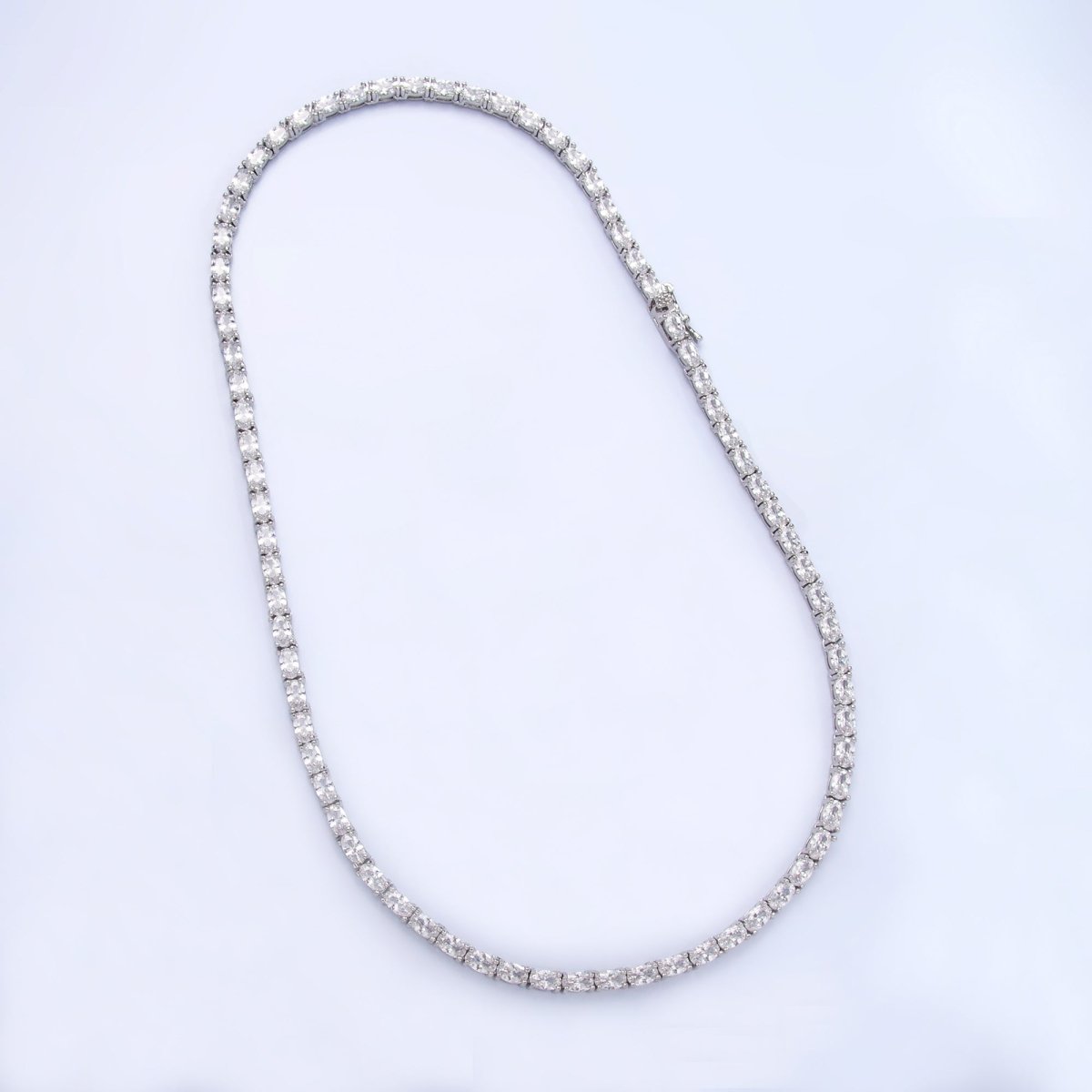 24K Gold Filled Clear Oval CZ Tennis Chain 16 Inch Necklace in Gold & Silver | WA - 3023 WA - 3024 - DLUXCA