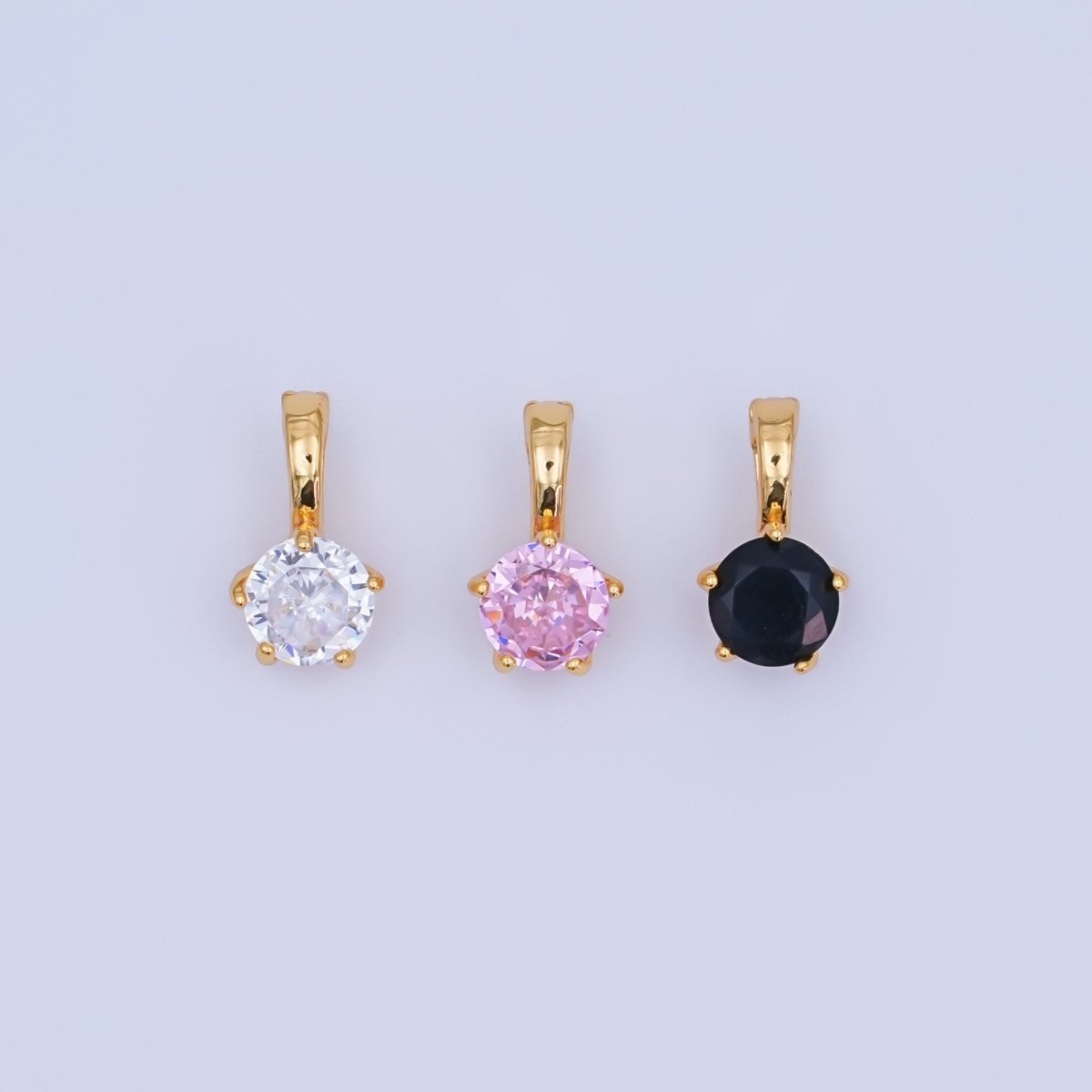 24K Gold Filled Clear, Pink, Blue CZ Round Solitaire Pendant | AH412 AH413 - DLUXCA