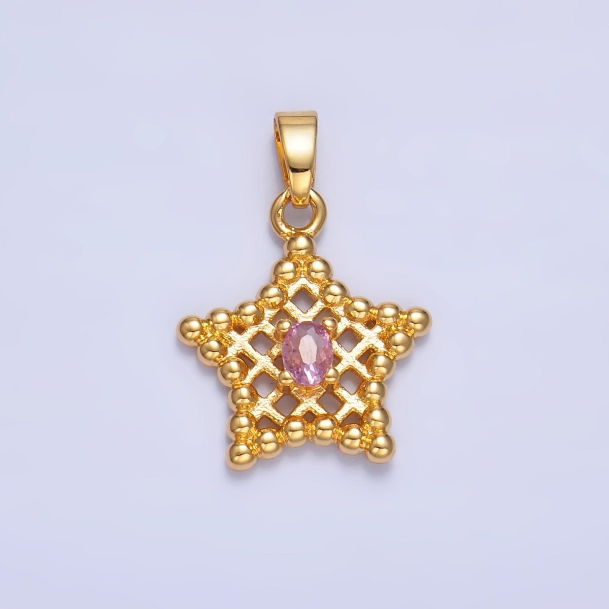 24K Gold Filled Clear, Pink CZ Beaded Ball Celestial Star Pendant in Gold & Silver | AA1429 AA1430 - DLUXCA